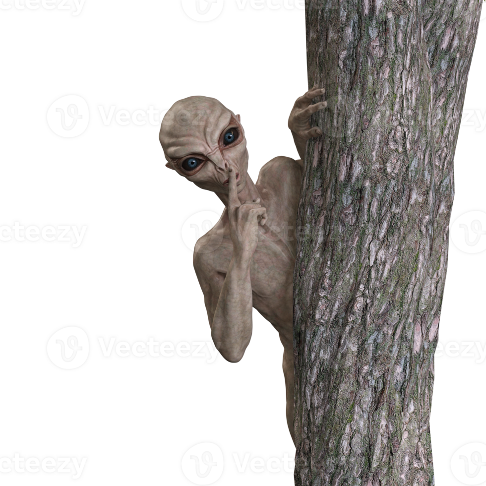 Grey alien on transparent background, 3d render png