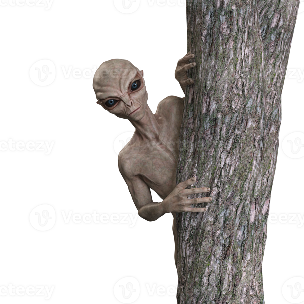 Grey alien on transparent background, 3d render png