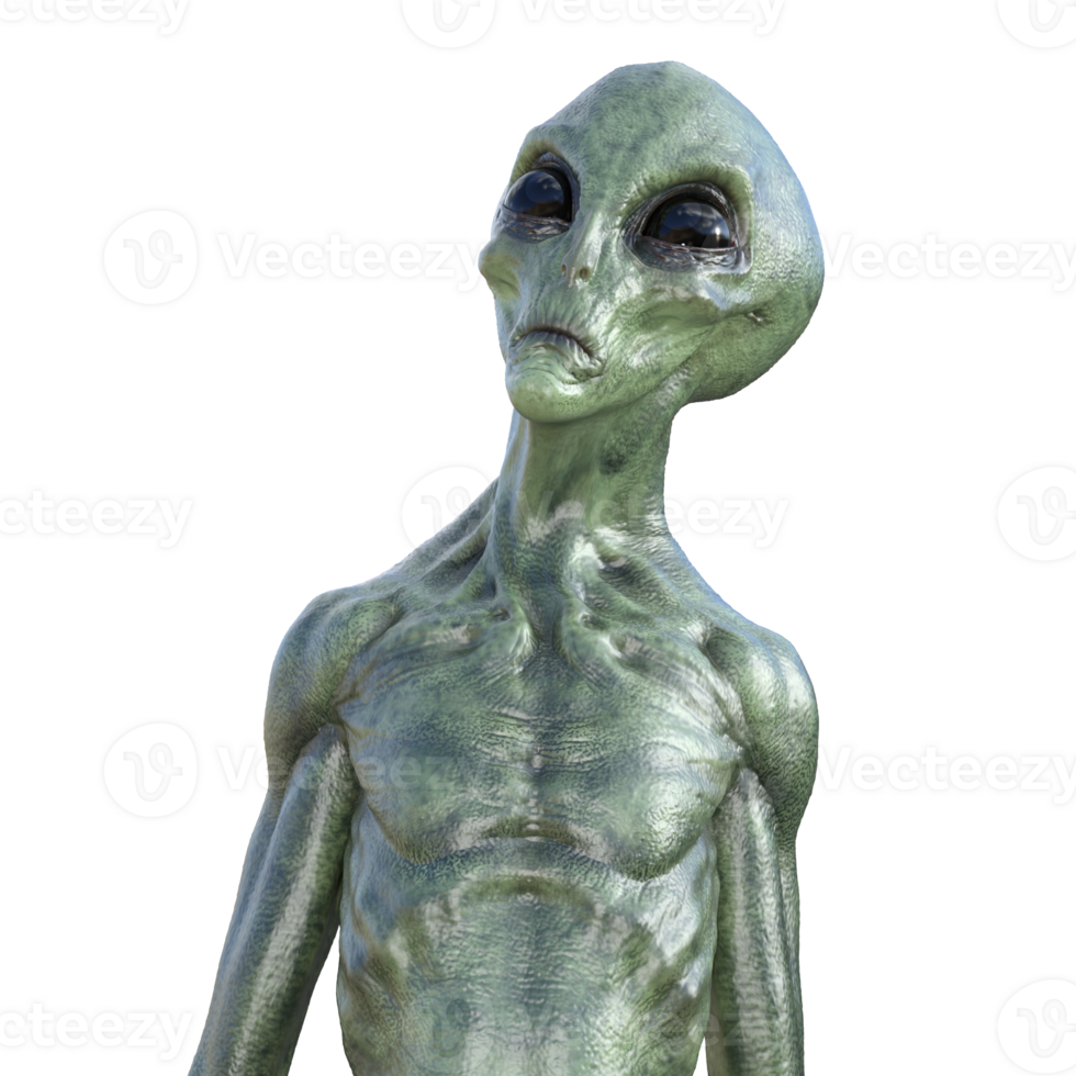 Green alien on transparent background, 3d render png