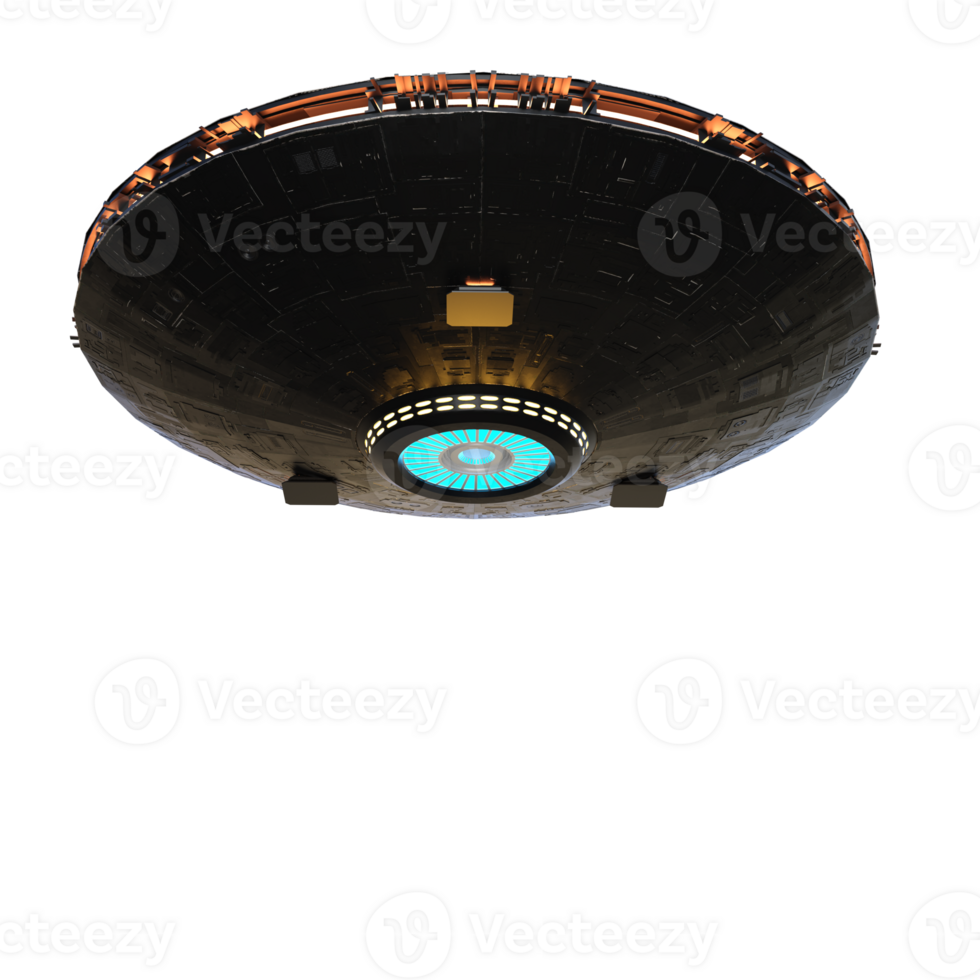 Unidentified flying object on the transparent background, 3d render png