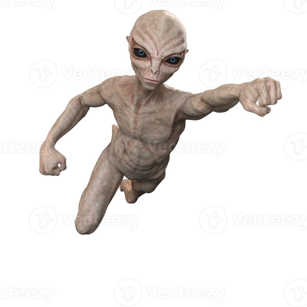 Grey alien on transparent background, 3d render png