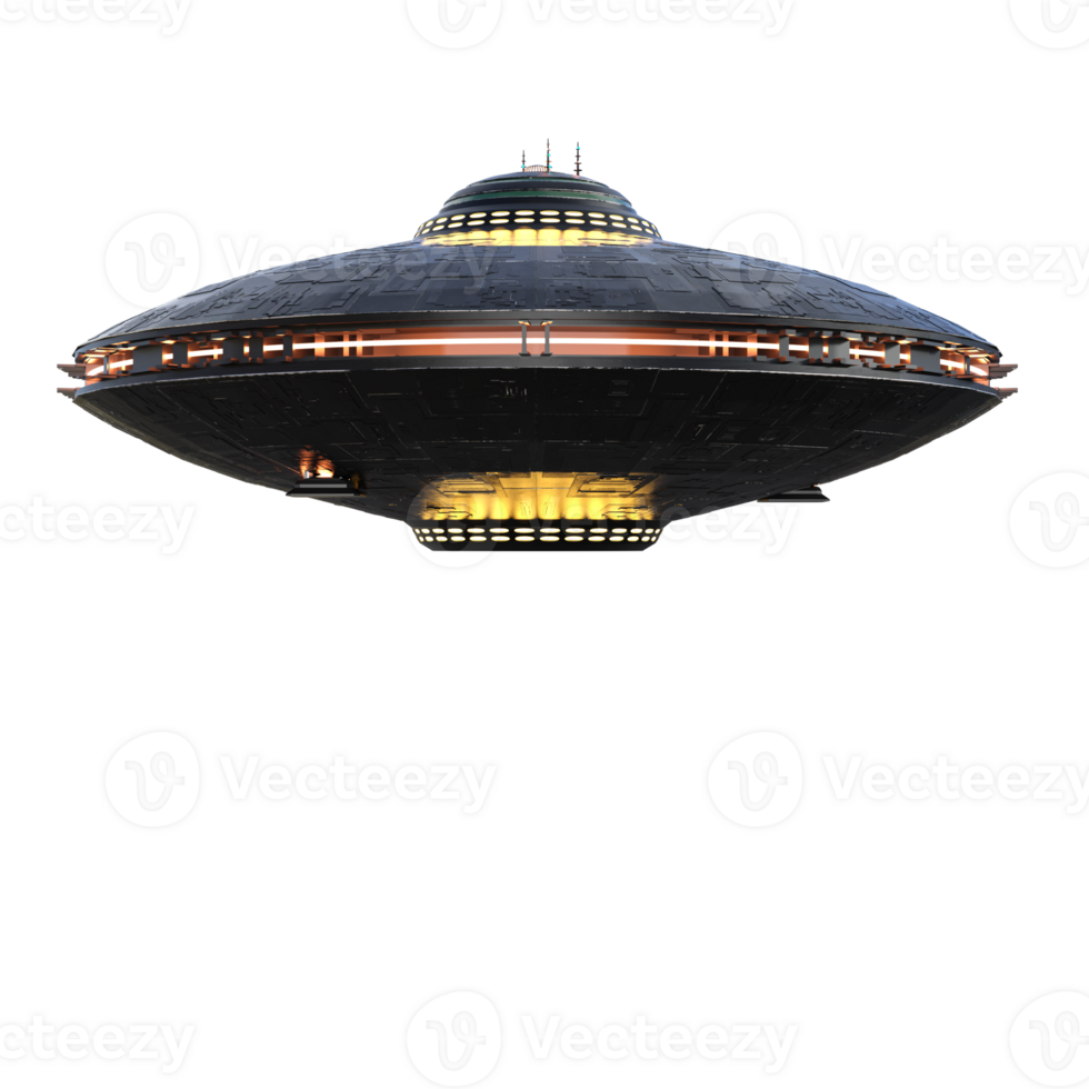 Unidentified flying object on the transparent background, 3d render png