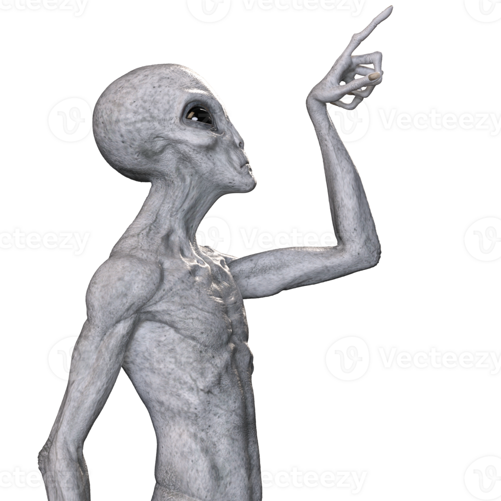 Grey alien on transparent background, 3d render png
