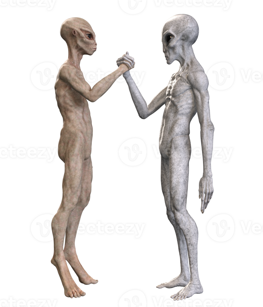 Grey alien on transparent background, 3d render png