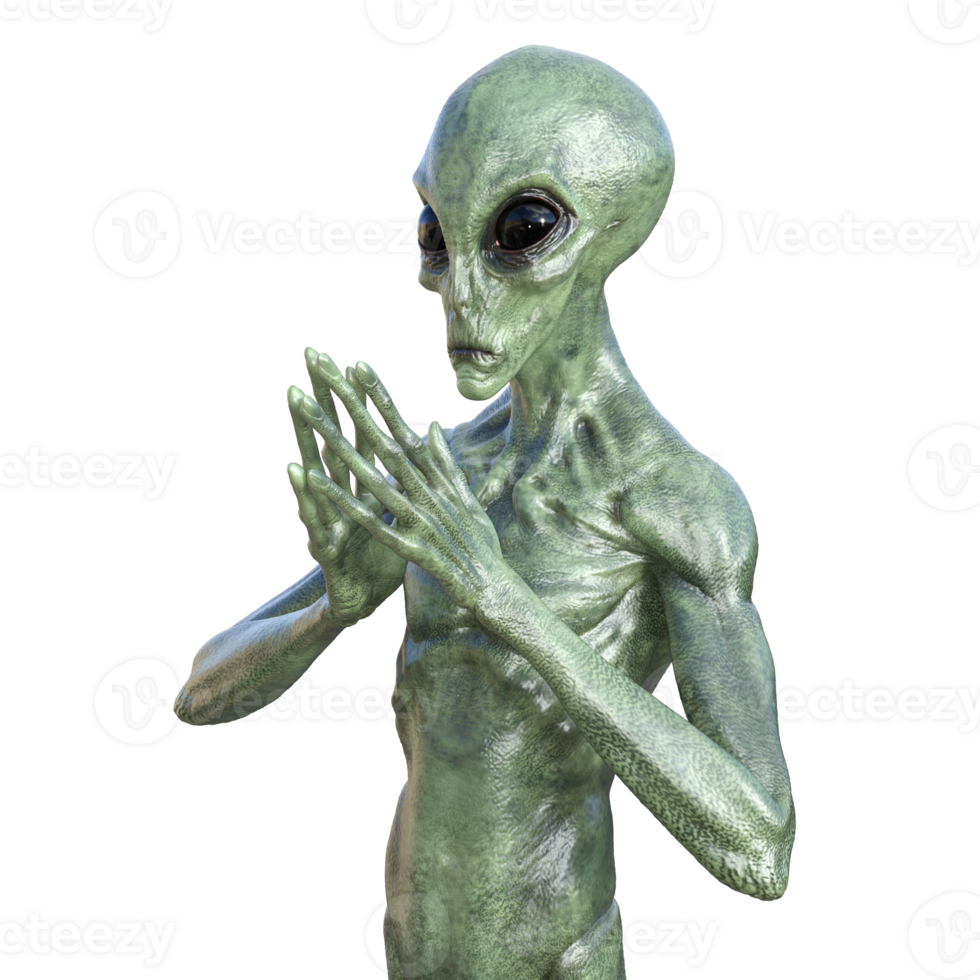 Green alien on transparent background, 3d render png