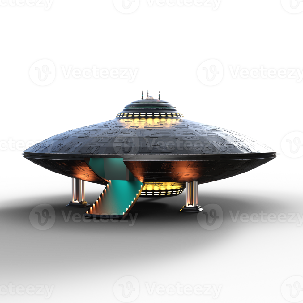 Unidentified flying object on the transparent background, 3d render png