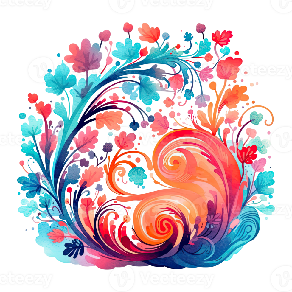 Watercolor abstract nature, the organic beauty of swirling pattern and vibrant colors in nature's tapestry, isolated background. Generative AI png