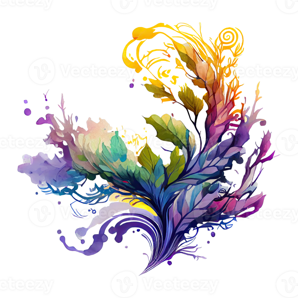 Watercolor abstract nature, the organic beauty of swirling pattern and vibrant colors in nature's tapestry, isolated background. png