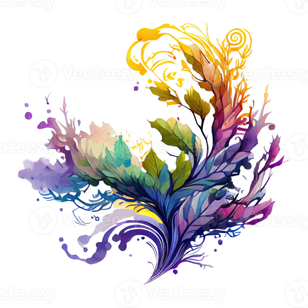 vattenfärg abstrakt natur, de organisk skönhet av virvlande mönster och vibrerande färger i naturens gobeläng, isolerat bakgrund. generativ ai png