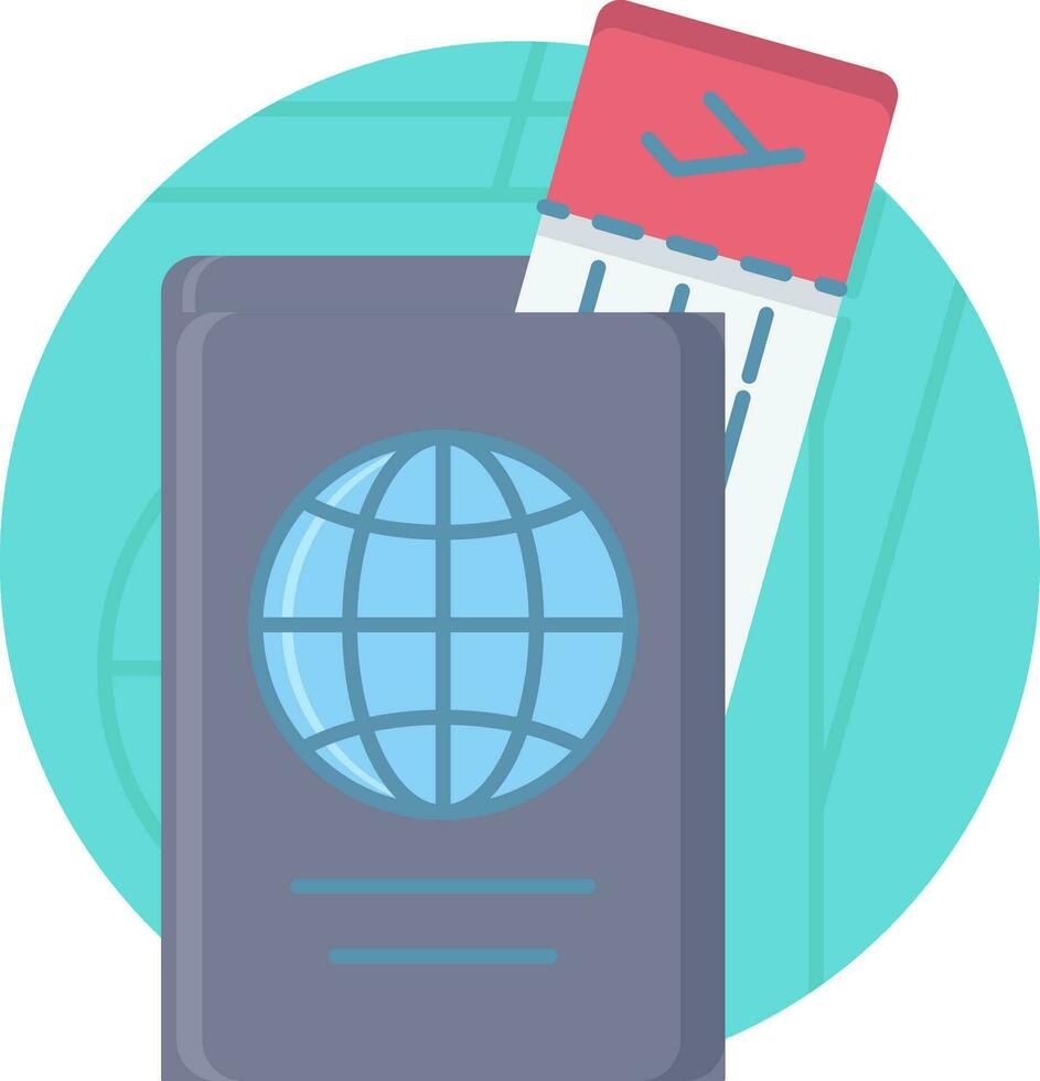 Passport With Ticket Icon On Blue Background. vector