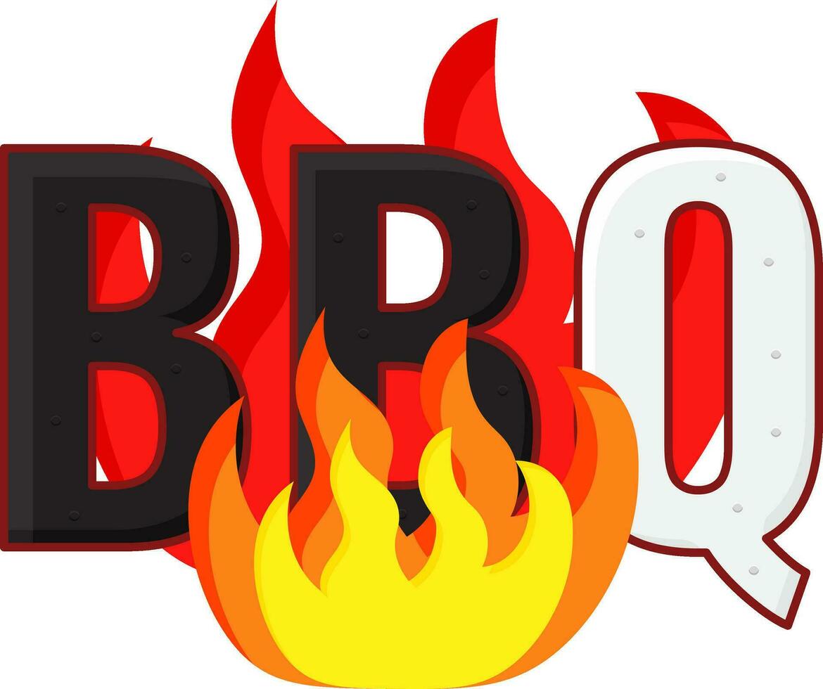 Fiery BBQ Text Against White Background. vector