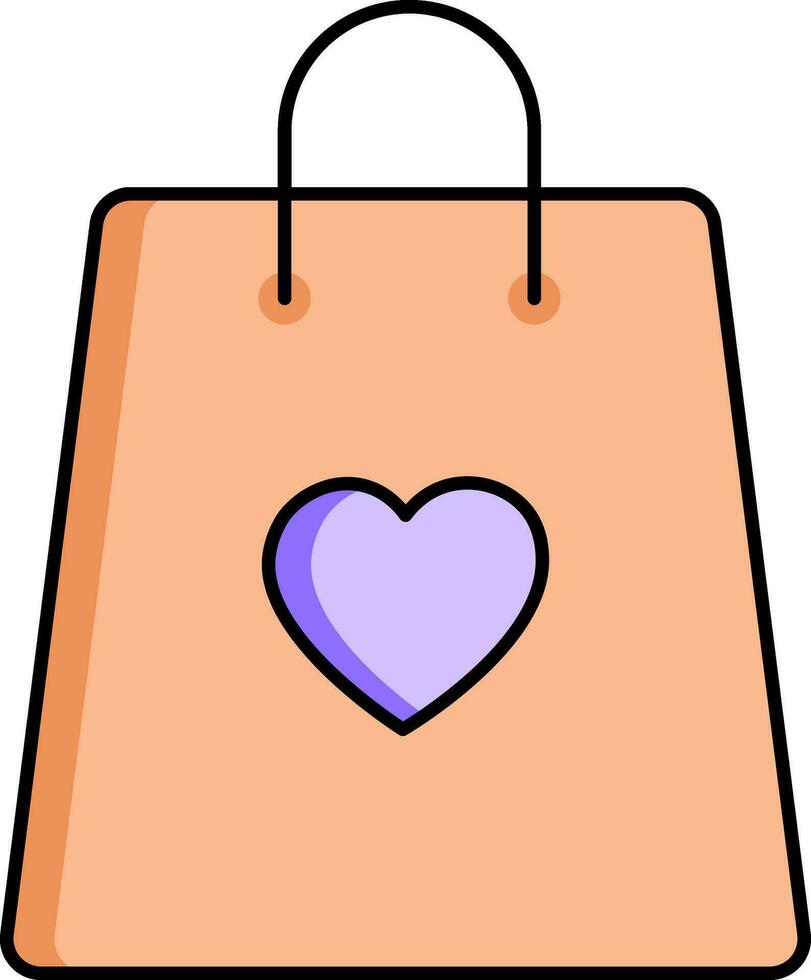 Heart Symbol on Carry Bag icon in Orange and Purple color. vector