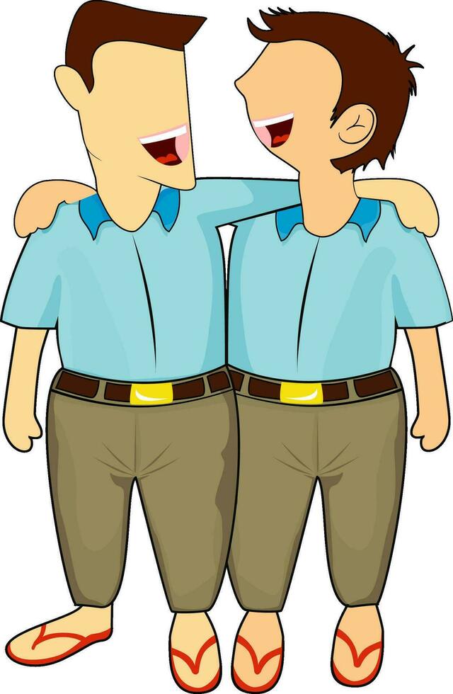 Cartoon character of man standing together in cheerful pose. vector