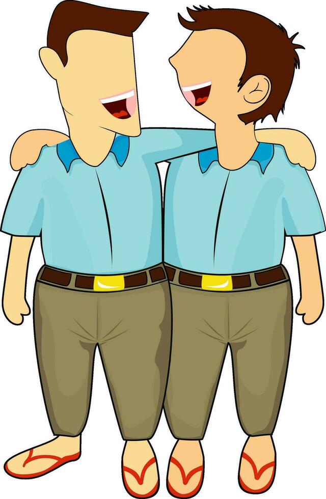 dibujos animados personaje de hombre en pie juntos en alegre pose. vector