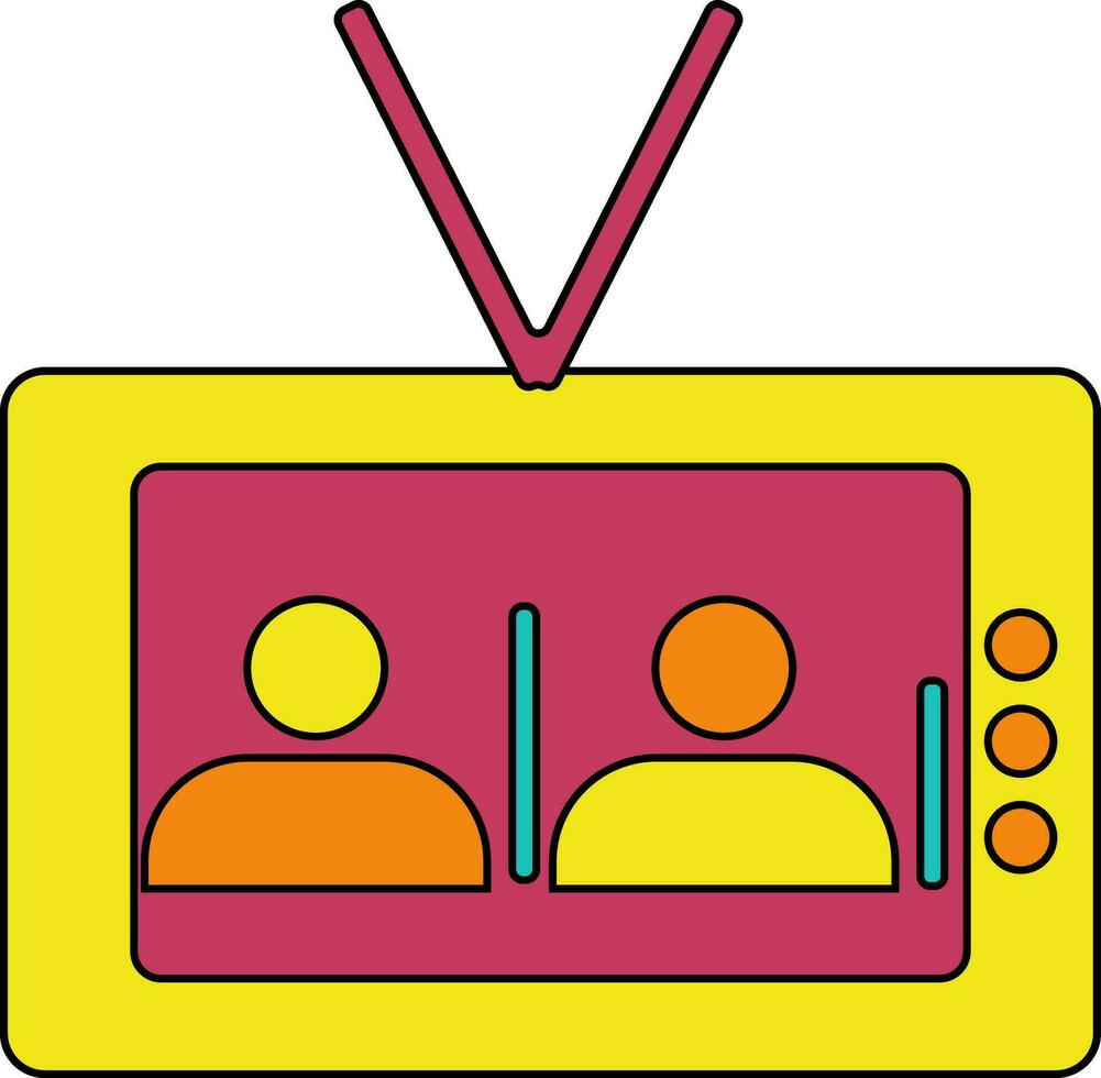 Yellow and pink retro style television. vector