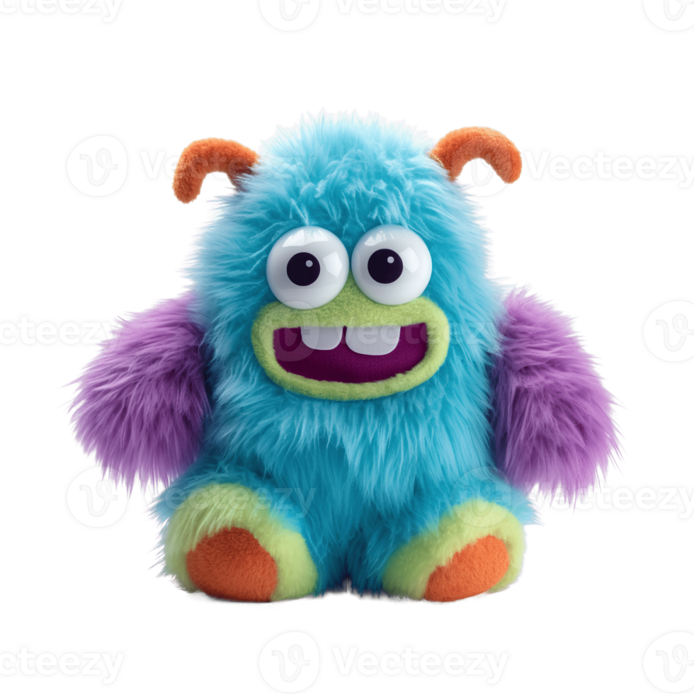 Soft plush toy funny multicoloured monster isolated on the background. Generative AI. png