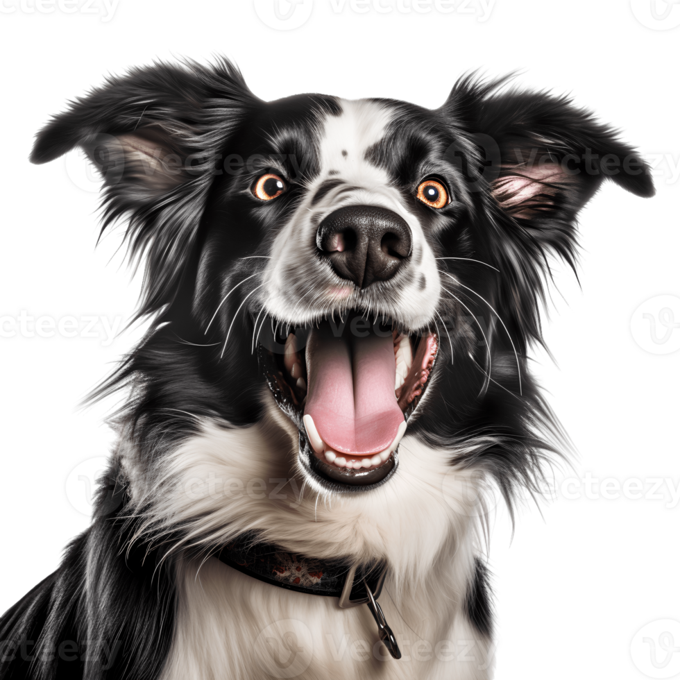 Porter of happy black and white border collie breed dog isolated on the background. . png