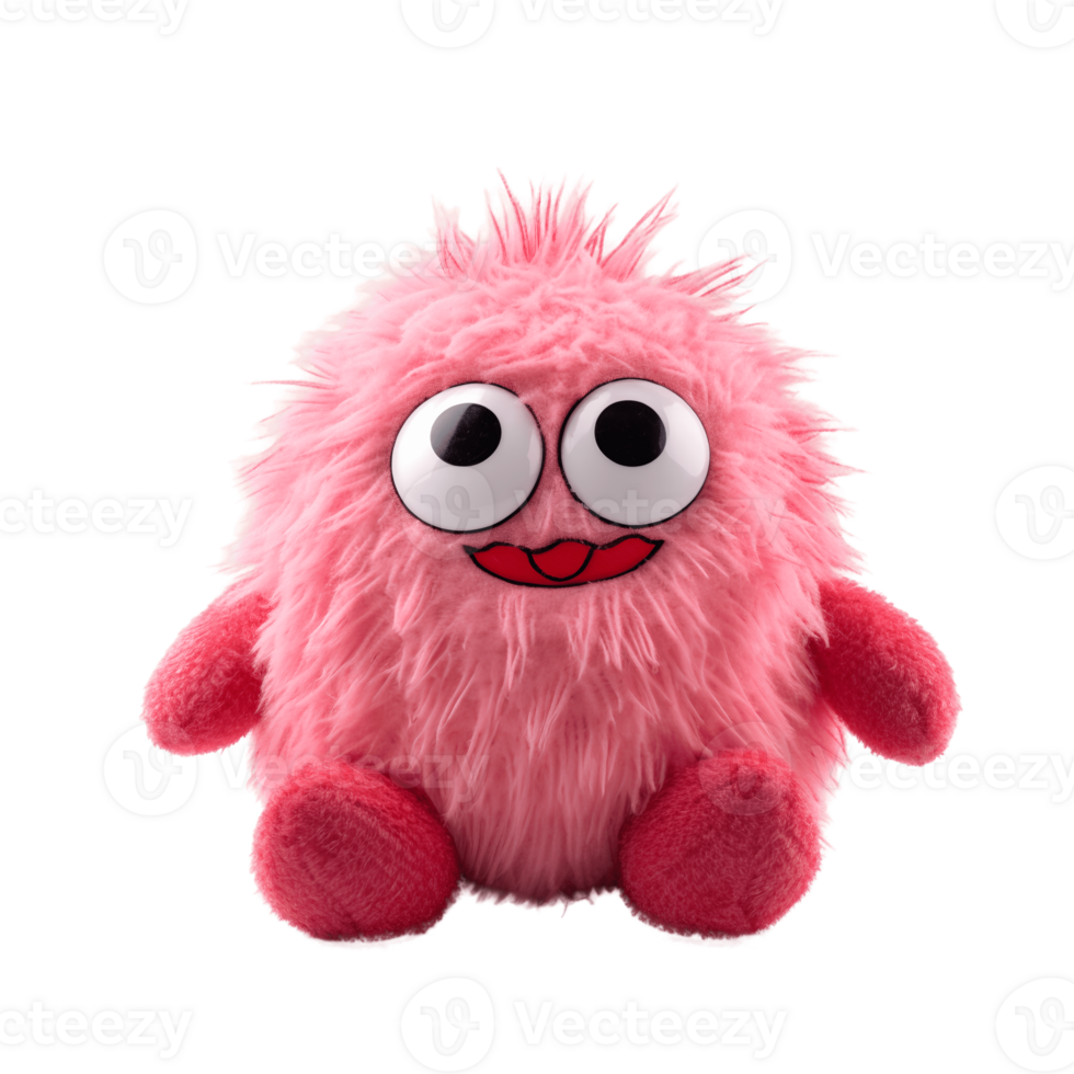 Soft plush fluffy toy funny pink monster isolated on the background. Generative AI. png