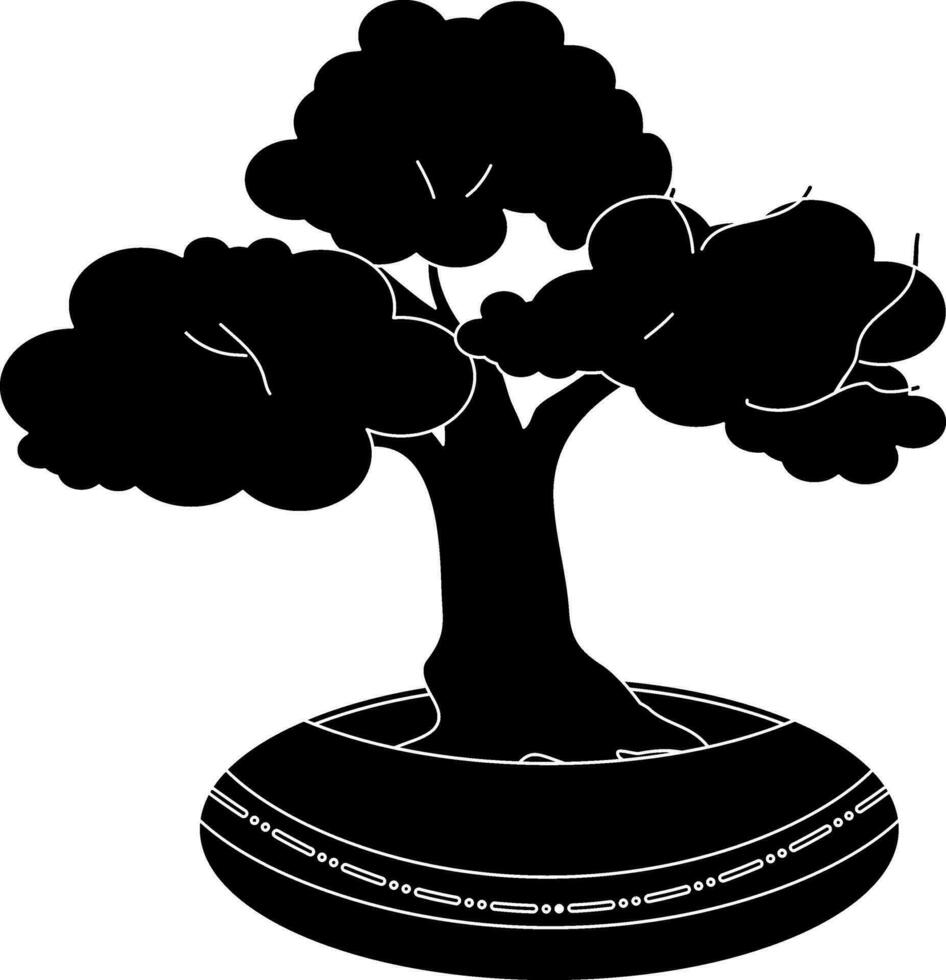 bonsai árbol icono con maceta en negro. vector