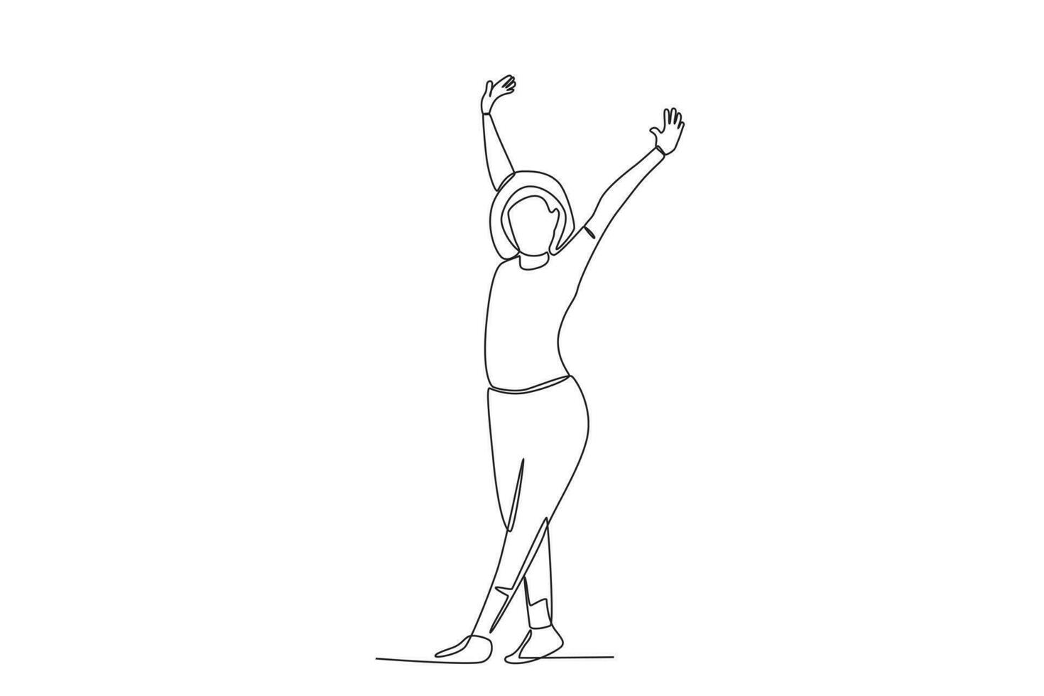A woman enjoys with two hands raised vector