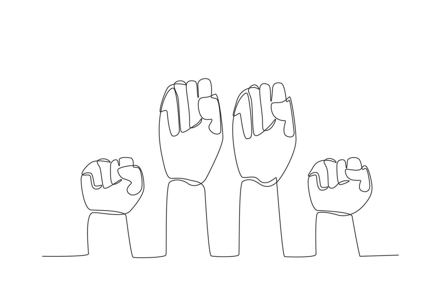 Four hands clenched upwards vector