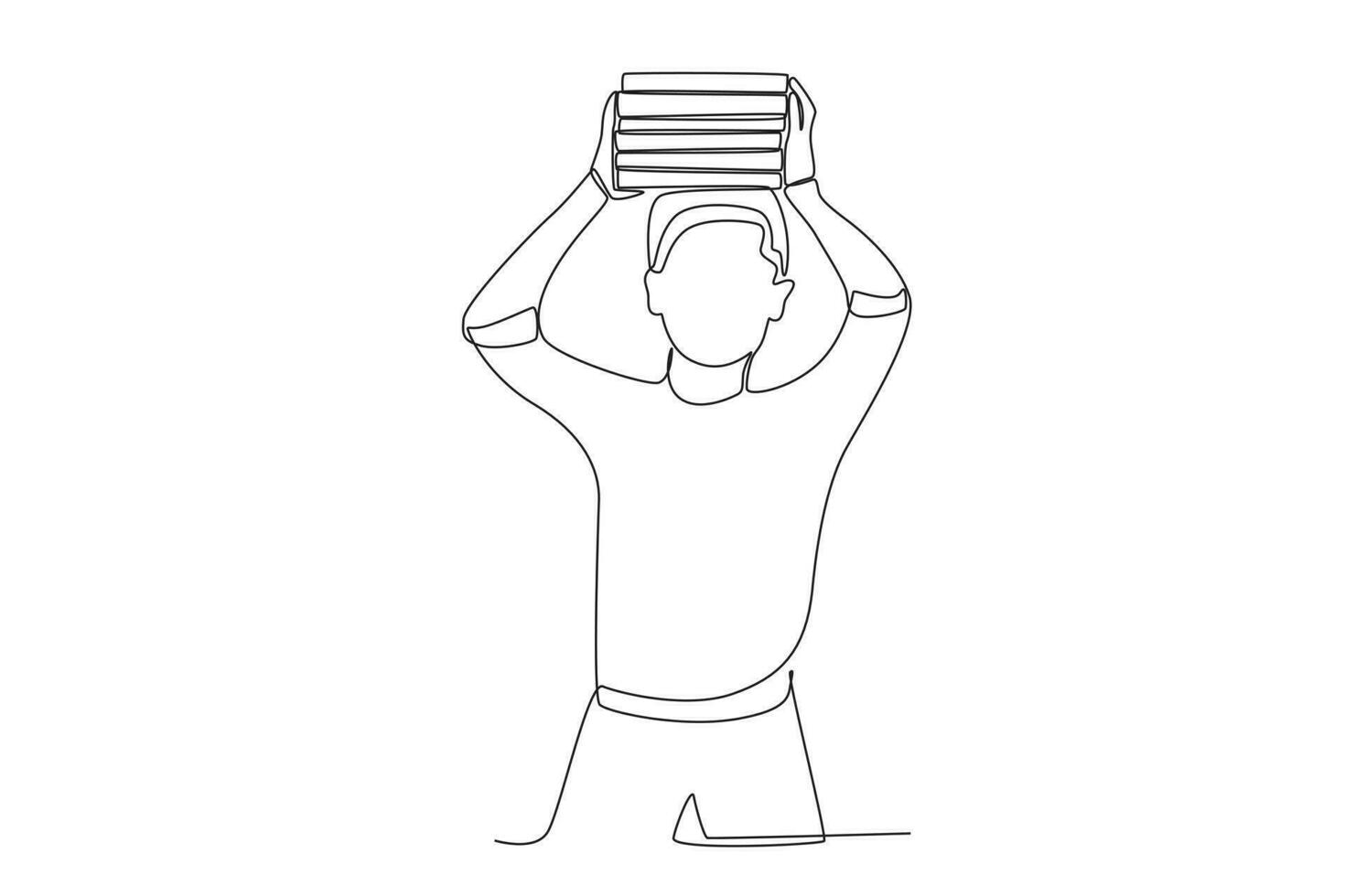 A man carried a stack of books on his head vector