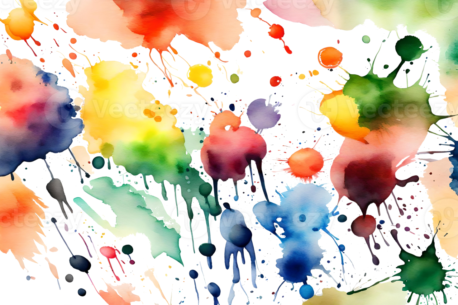 Watercolor paint stains on transparent background. Generative AI