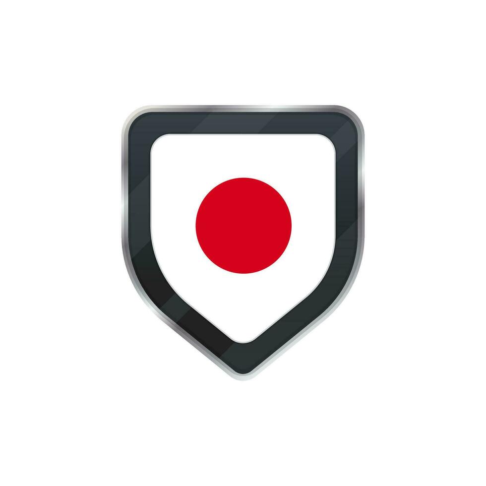 White and red Japan flag on grey shield. vector