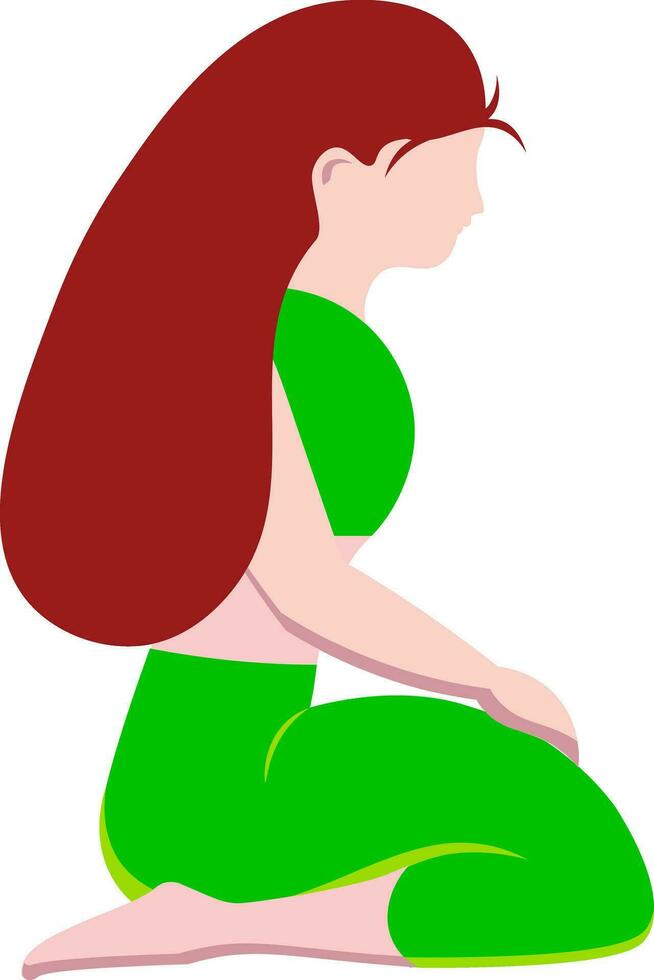 joven sin rostro niña personaje sentado en vajrasana actitud icono. vector