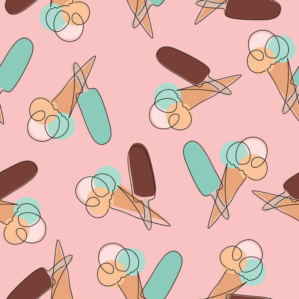 Seamless ice cream pattern. Ice cream line illustration background. Vector