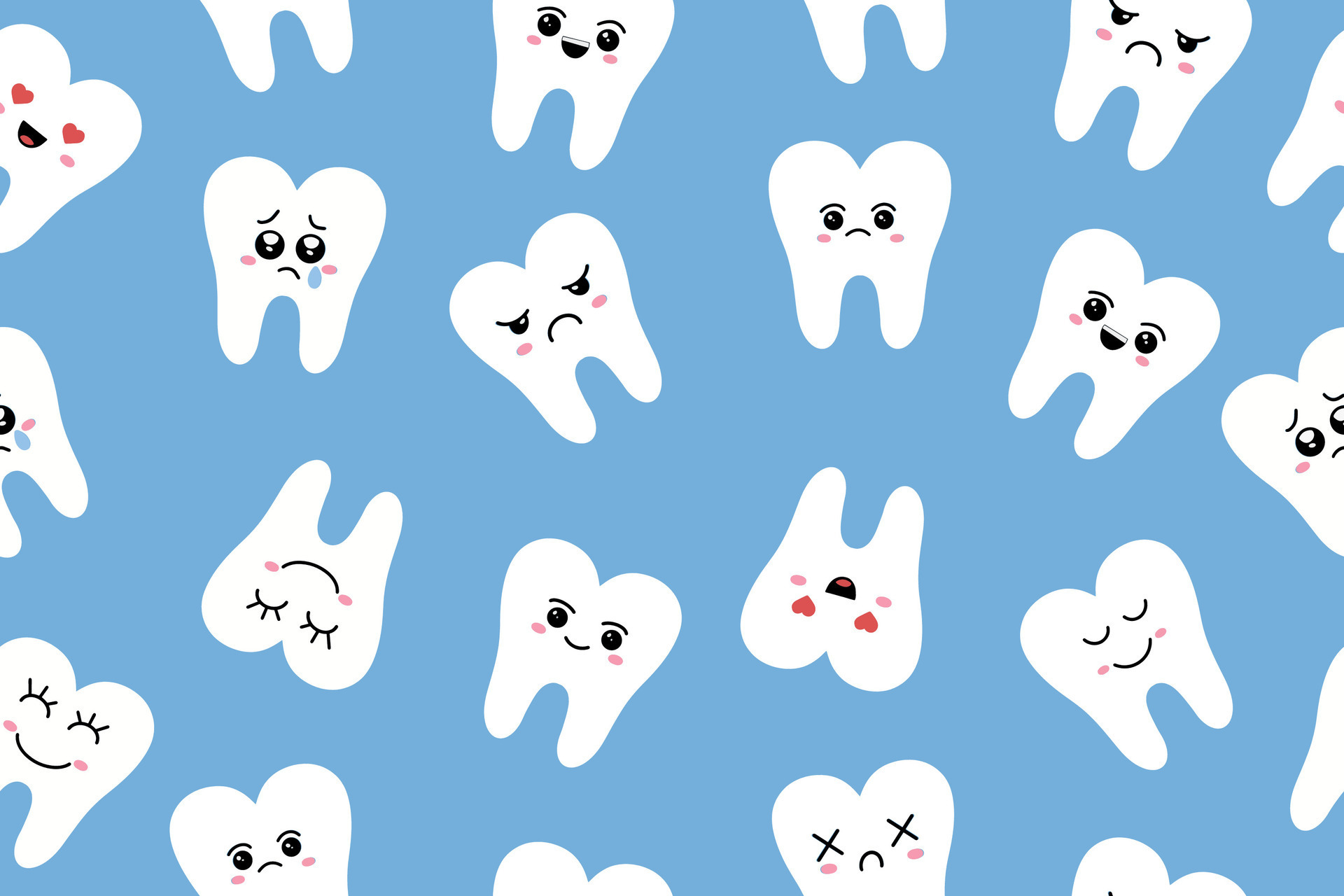 Seamless pattern with cute teeth. Dental cute background. Illustration