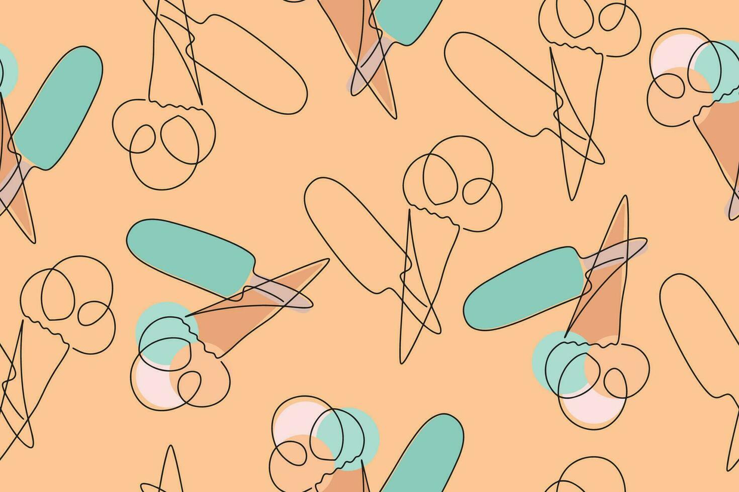 Seamless ice cream pattern. Ice cream line illustration background. Vector