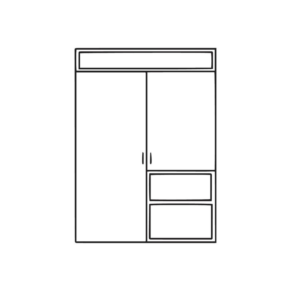 Wardrobe icon. Big cupboard. Black contour linear silhouette. Front view. Editable strokes. Vector simple flat graphic illustration. Isolated object on a white background. Vector