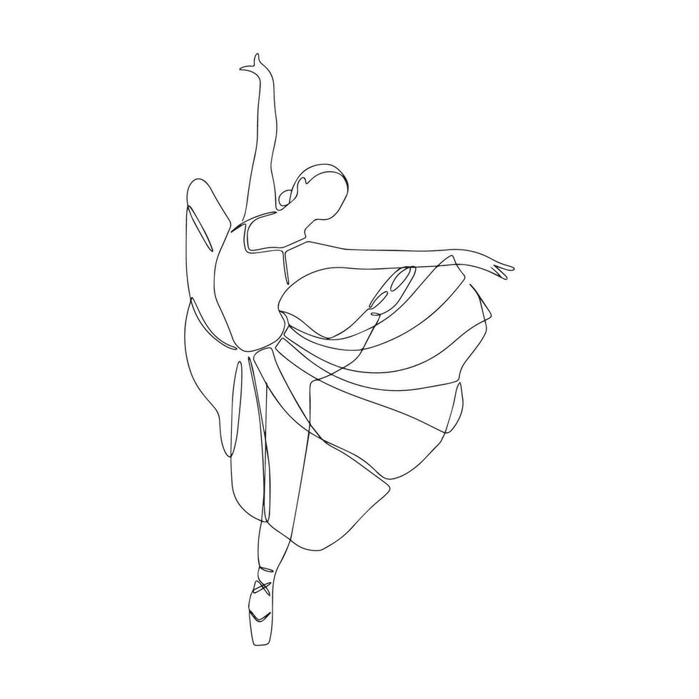 One continuous line drawing of young graceful woman ballet dance. Ballet performance concept. Dynamic single line draw design vector