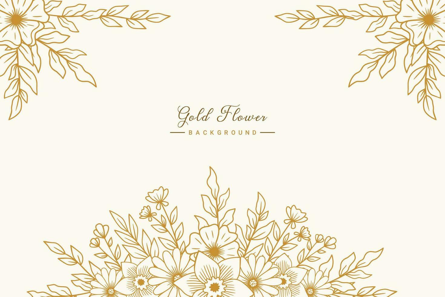 Beautiful Hand drawn gold flowers and leaves on white background for wedding invitations or engagement or greeting card vector