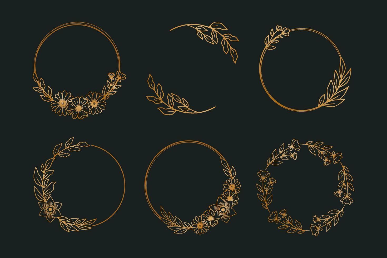 A set of Elegant gold circle floral frame for wedding invitation, engagement invitation, greeting card, or monogram logo design vector