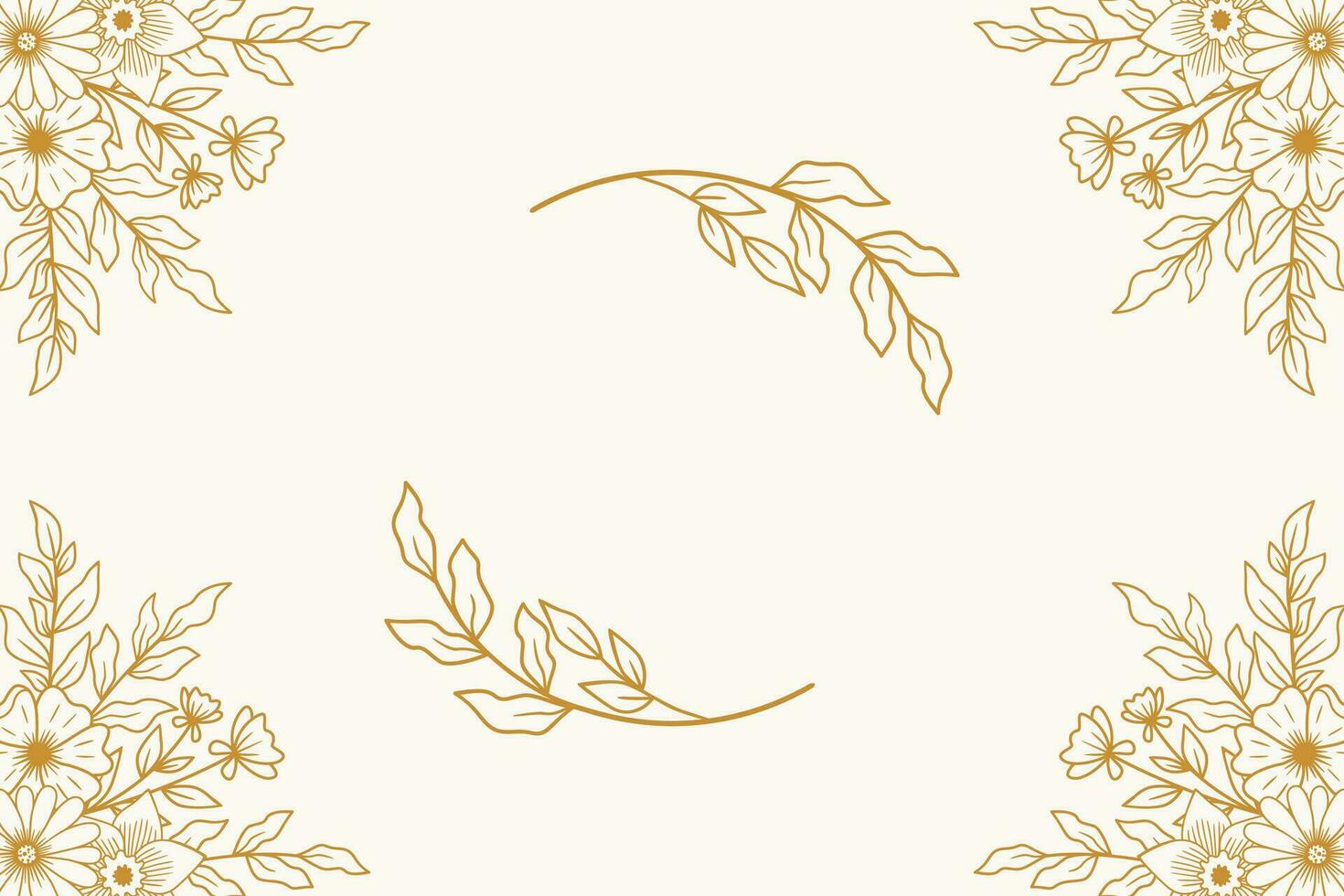 Beautiful Hand drawn gold flowers and leaves on white background for wedding invitations or engagement or greeting card vector