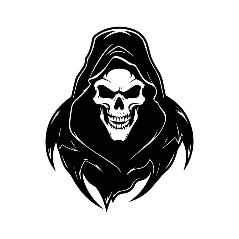 Intricately detailed hand drawn illustration of the Grim Reaper, embodying the dark allure of mortality and the unknown. vector
