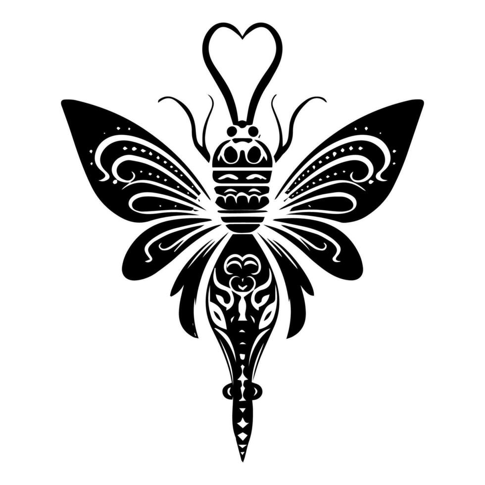 mano dibujado insecto tribal tatuaje ilustración con intrincado detalles y negrita líneas. Perfecto para esos quien abrazo el belleza de naturaleza y simbolismo. vector