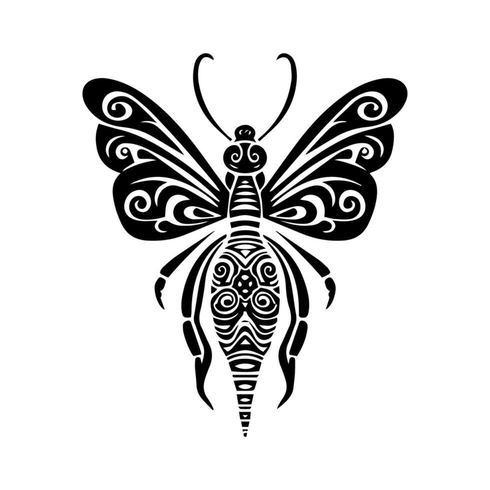 abrazo el único y fascinante mundo de insectos con esta mano dibujado tribal tatuaje ilustración. delicado aún poderoso, eso capturas el esencia de transformación y resiliencia. vector