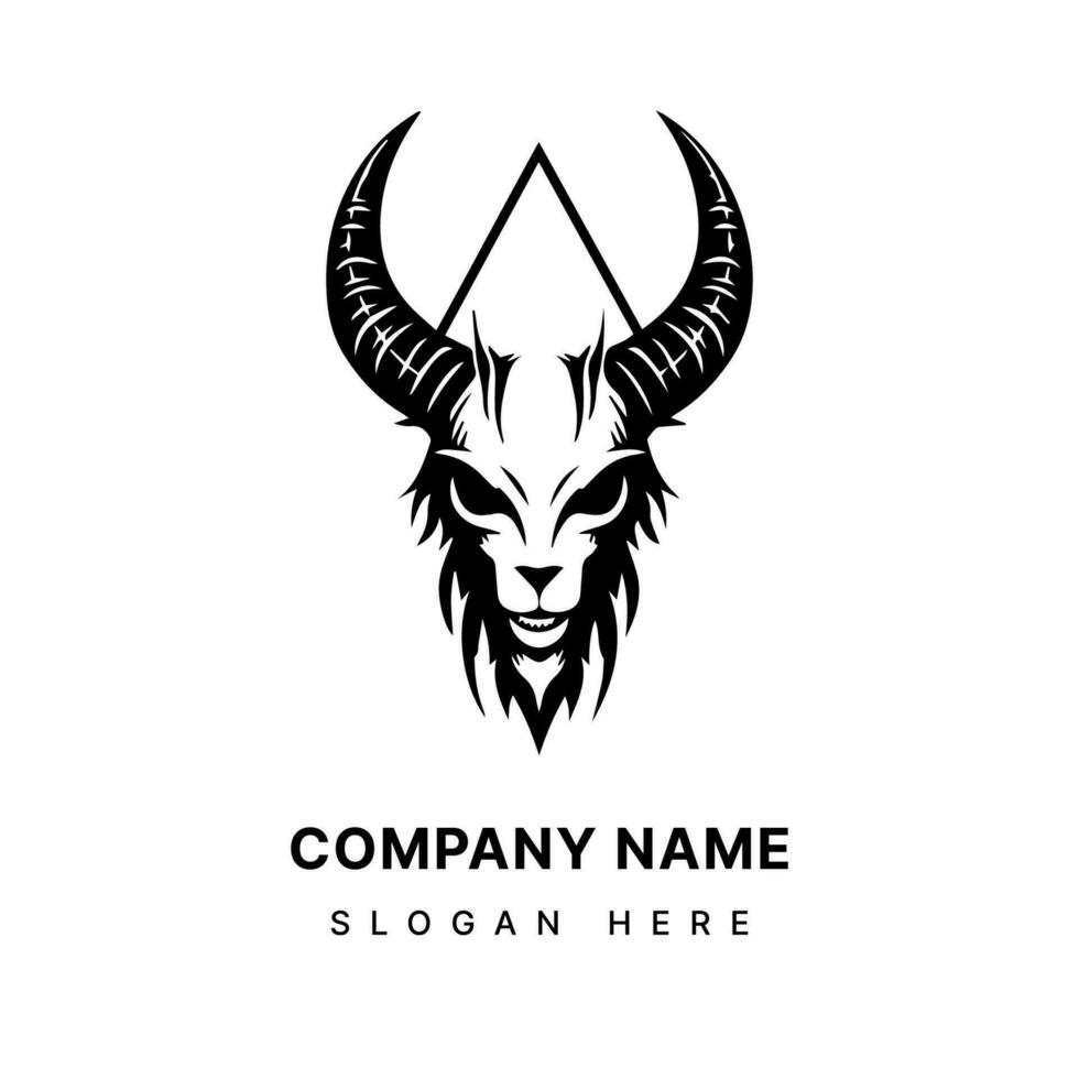 Mystical and enigmatic Baphomet head illustration logo design for a unique and captivating brand identity. Occult, symbolism, and mystery. vector