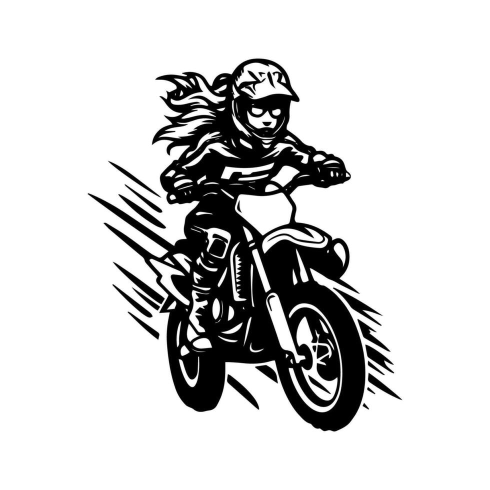 motocross niña motorista logo diseño ilustración vector