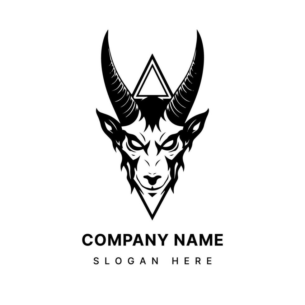 Embrace the enigmatic allure of the Baphomet head illustration logo design. Intriguing, occult inspired, and perfect for a brand that stands out. vector