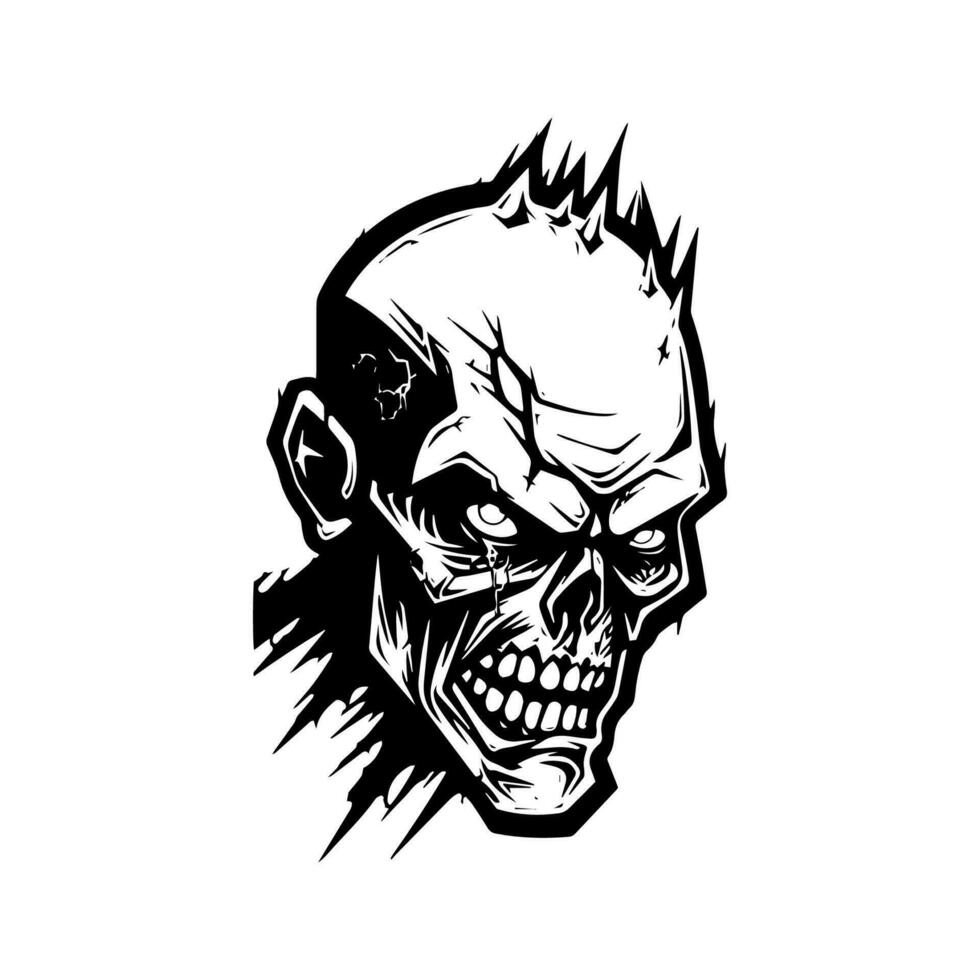 capturar el esencia de temor con esta Siniestro zombi mano dibujado logo diseño ilustración. ideal para Víspera de Todos los Santos temática negocios y entretenimiento vector