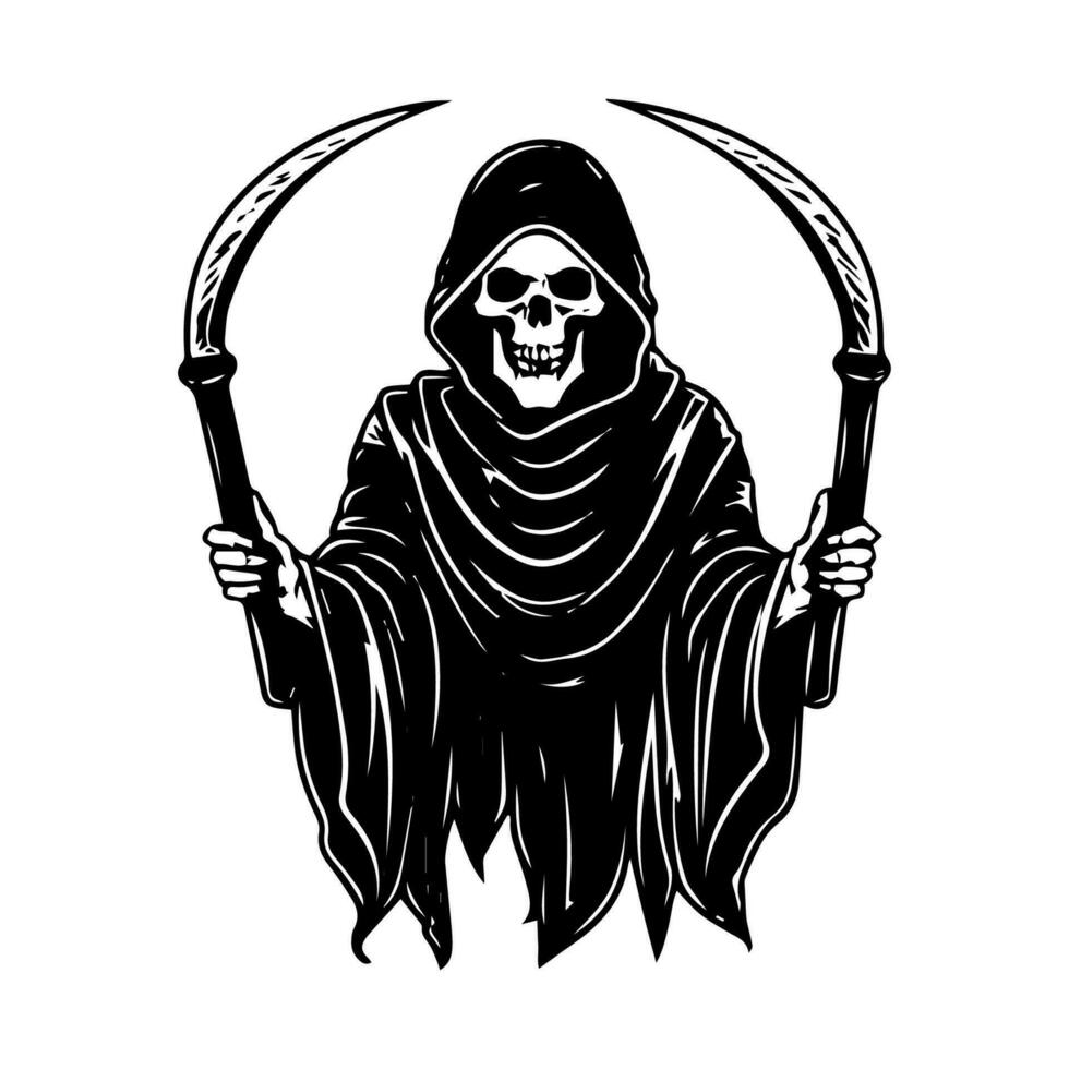 Captivating hand drawn depiction of the Grim Reaper, evoking a sense of intrigue and contemplation about the mysteries of life and the afterlife. vector