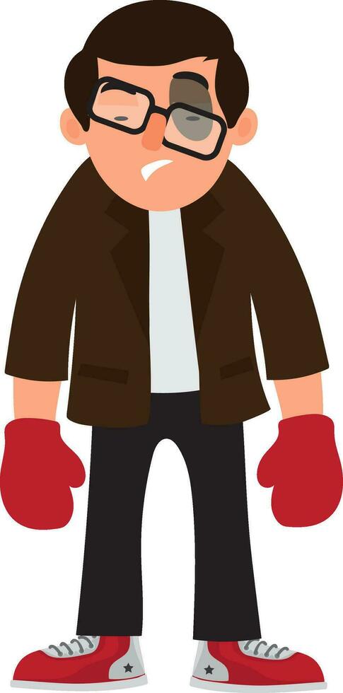 Injured businessman character with boxing gloves. vector