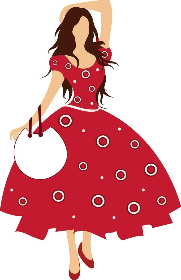 Character of a beautiful lady wearing red color dress. vector
