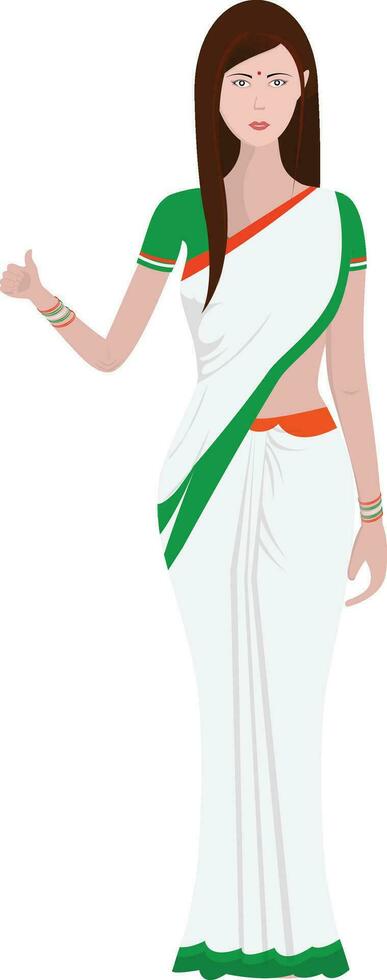 Young woman character in national tricolor saree. vector