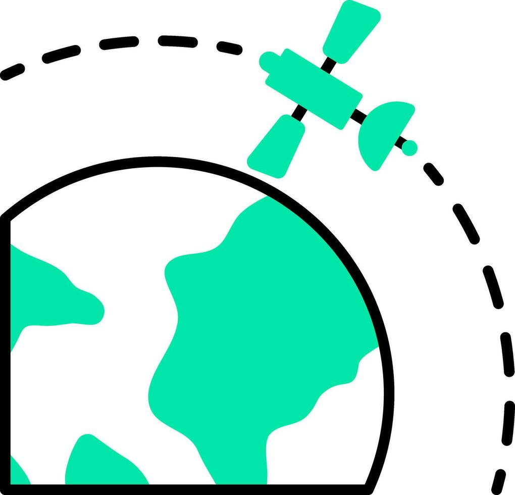 Satellite around on planet icon in green and black color. vector