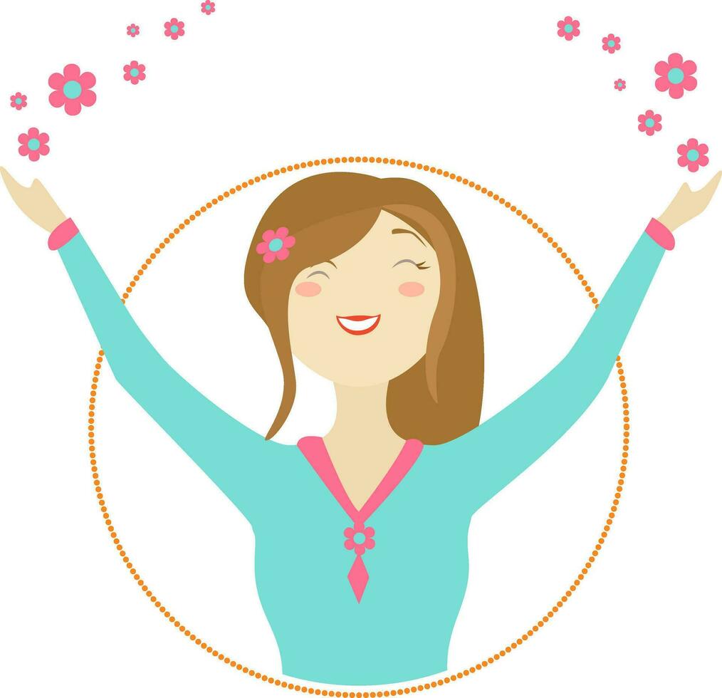 Character of a girl with open arms. vector